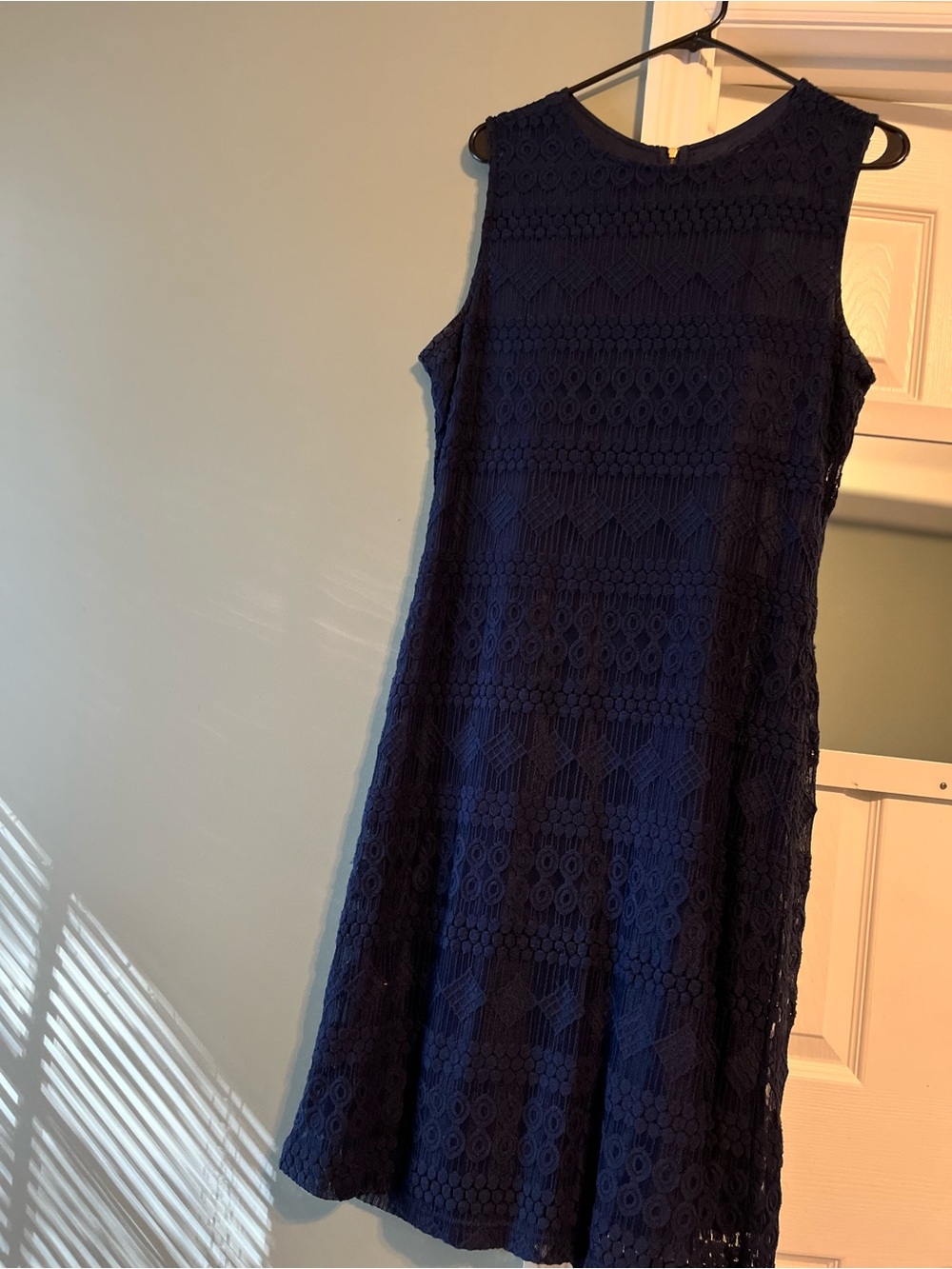 Navy Sleeveless Lace A-Line Dress